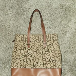 Calvin Klein Tan and Brown Monogram Tote
